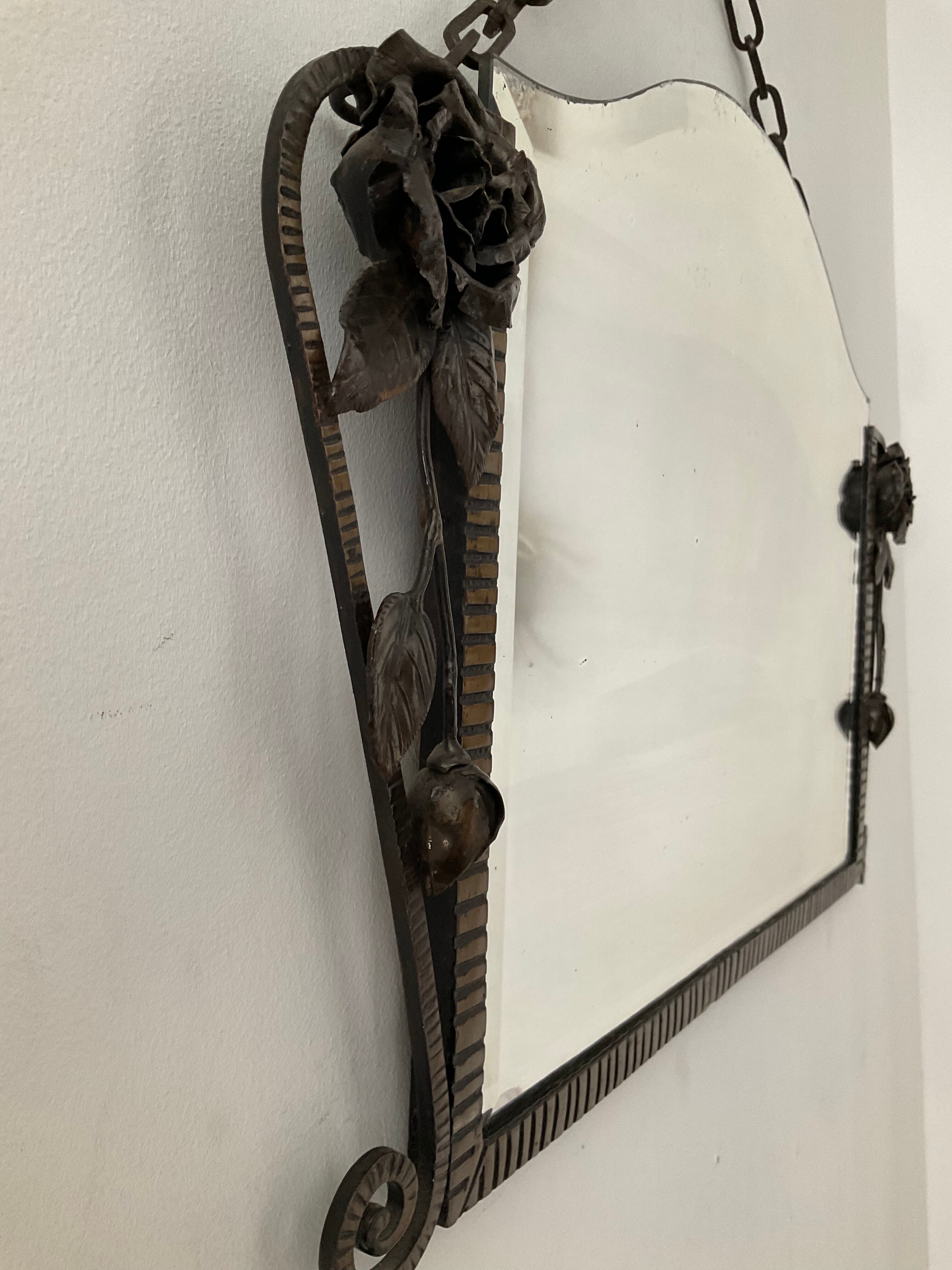 Beveled Art Deco wrought iron mirror