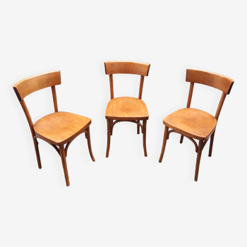 Set of 3 curved wood bistro chairs