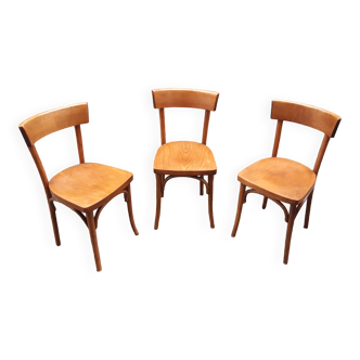 Set of 3 curved wood bistro chairs