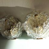 Pair of ice glass and brass wall lights by Limburg / vintage 60s-70s