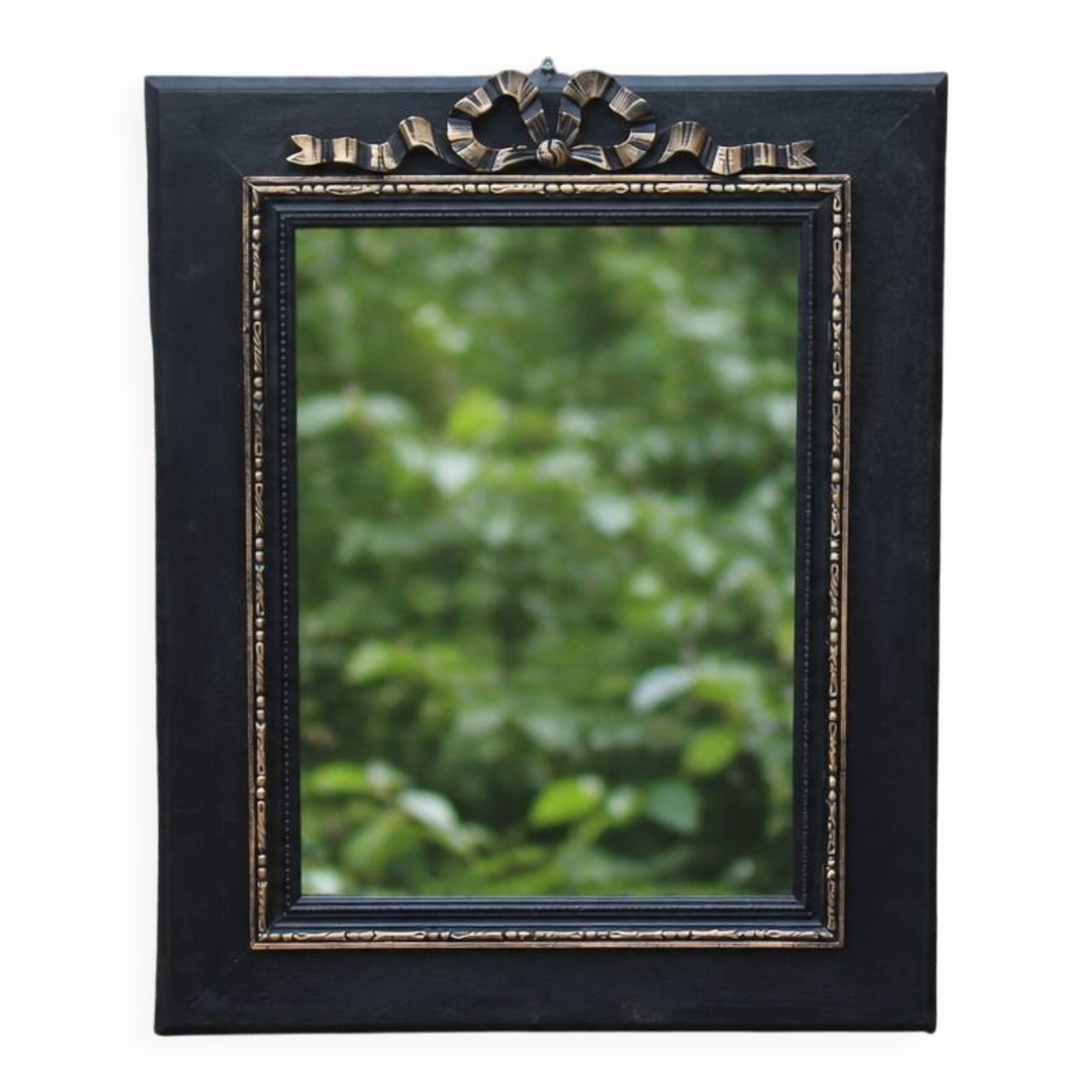 Miroir vintage en bois noir et doré à fronton – style Napoléon III