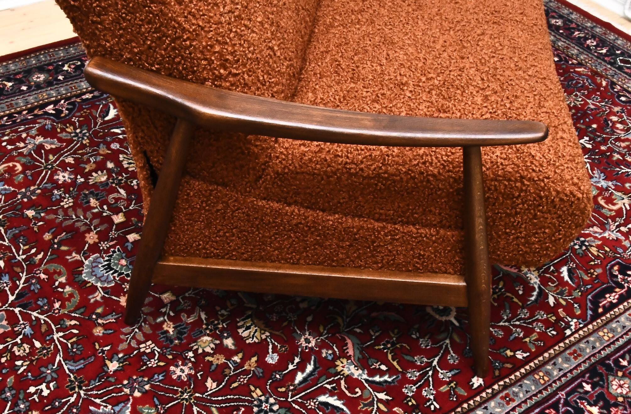 Scandinavian-style folding sofa in brown boucle fabric, 1960s