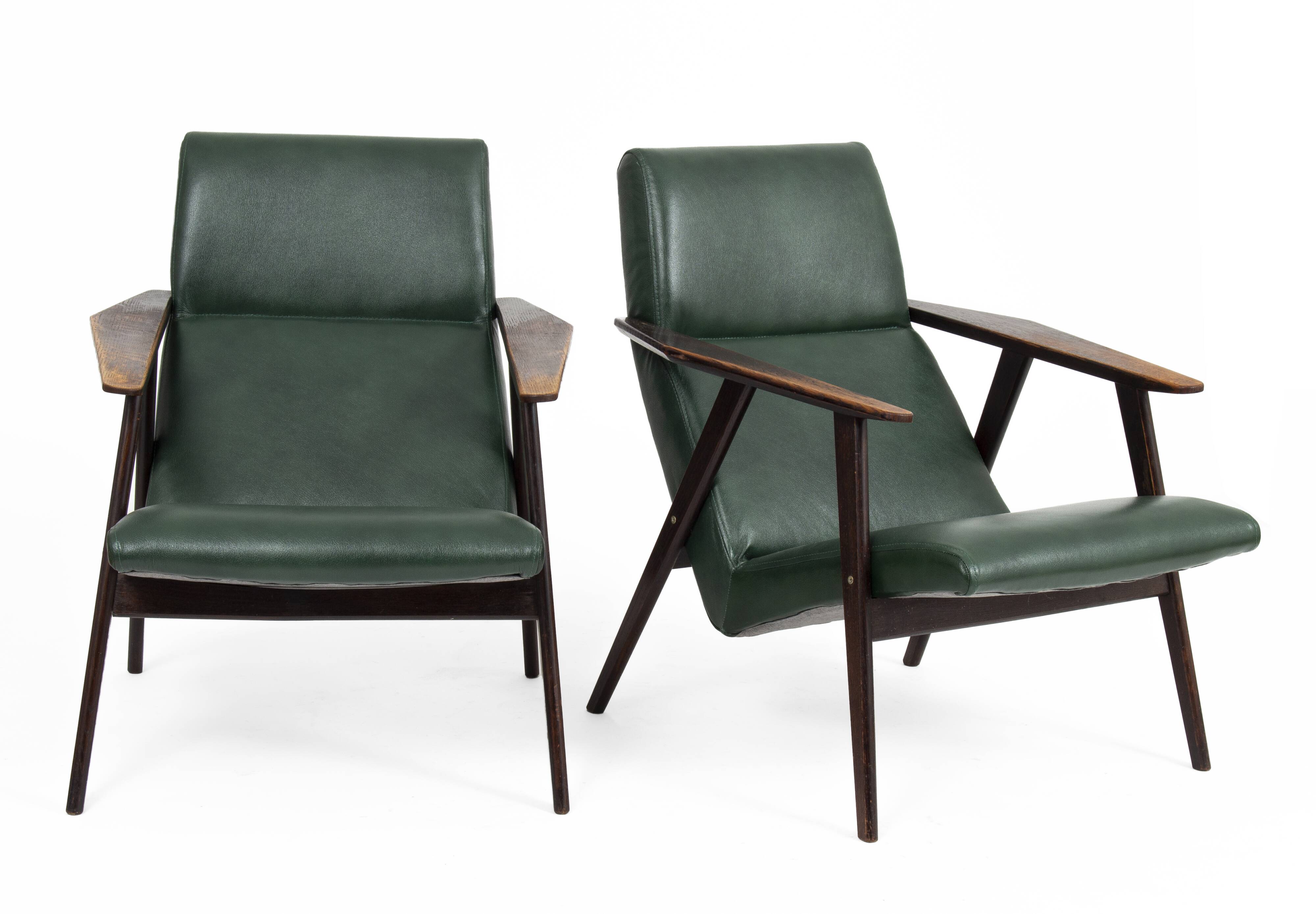 Vintage armchairs with green leather upholstery, 1960s