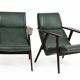 Vintage armchairs with green leather upholstery, 1960s