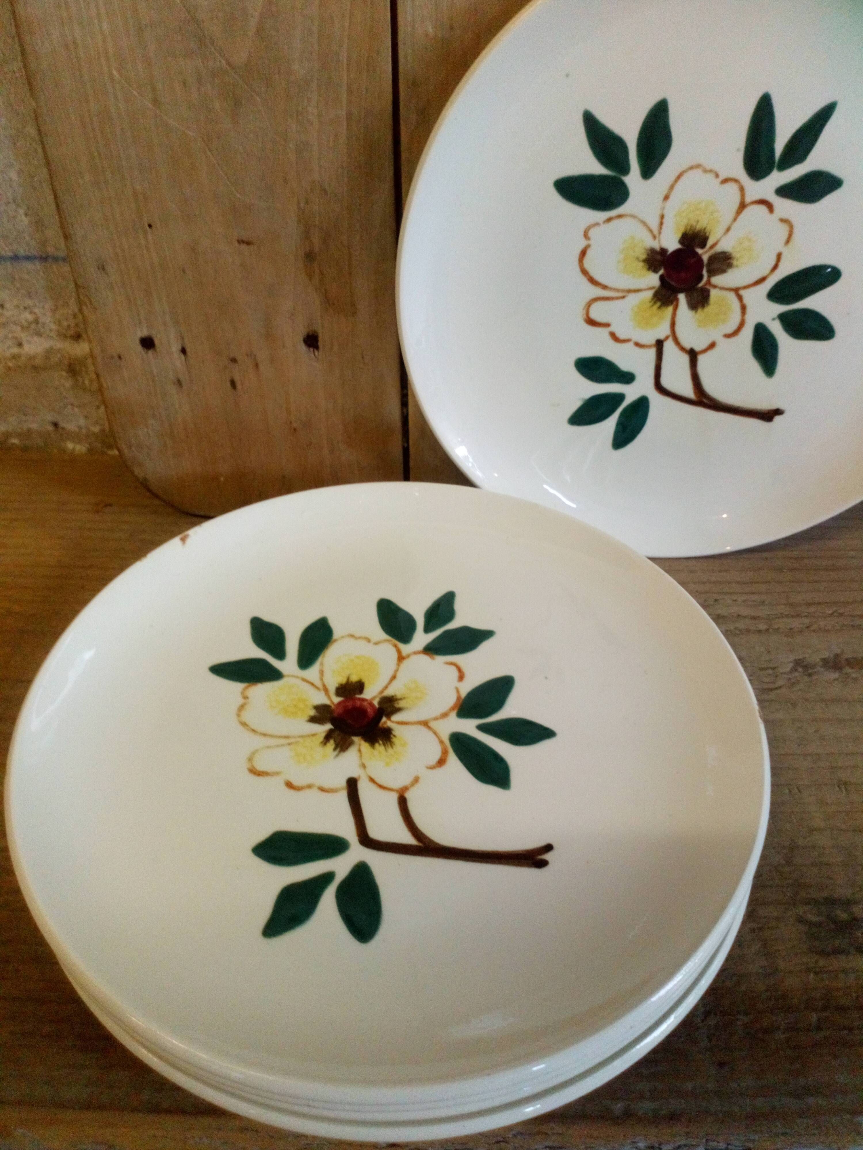 Five flowery dessert plates from continental earthenware