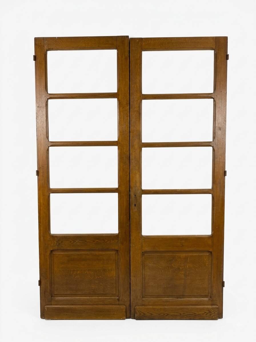 Paire de portes de séparation anciennes, verres biseautés