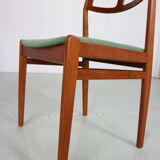 Ensemble moderne scandinave de 5 chaises de salle à manger en teck et vert