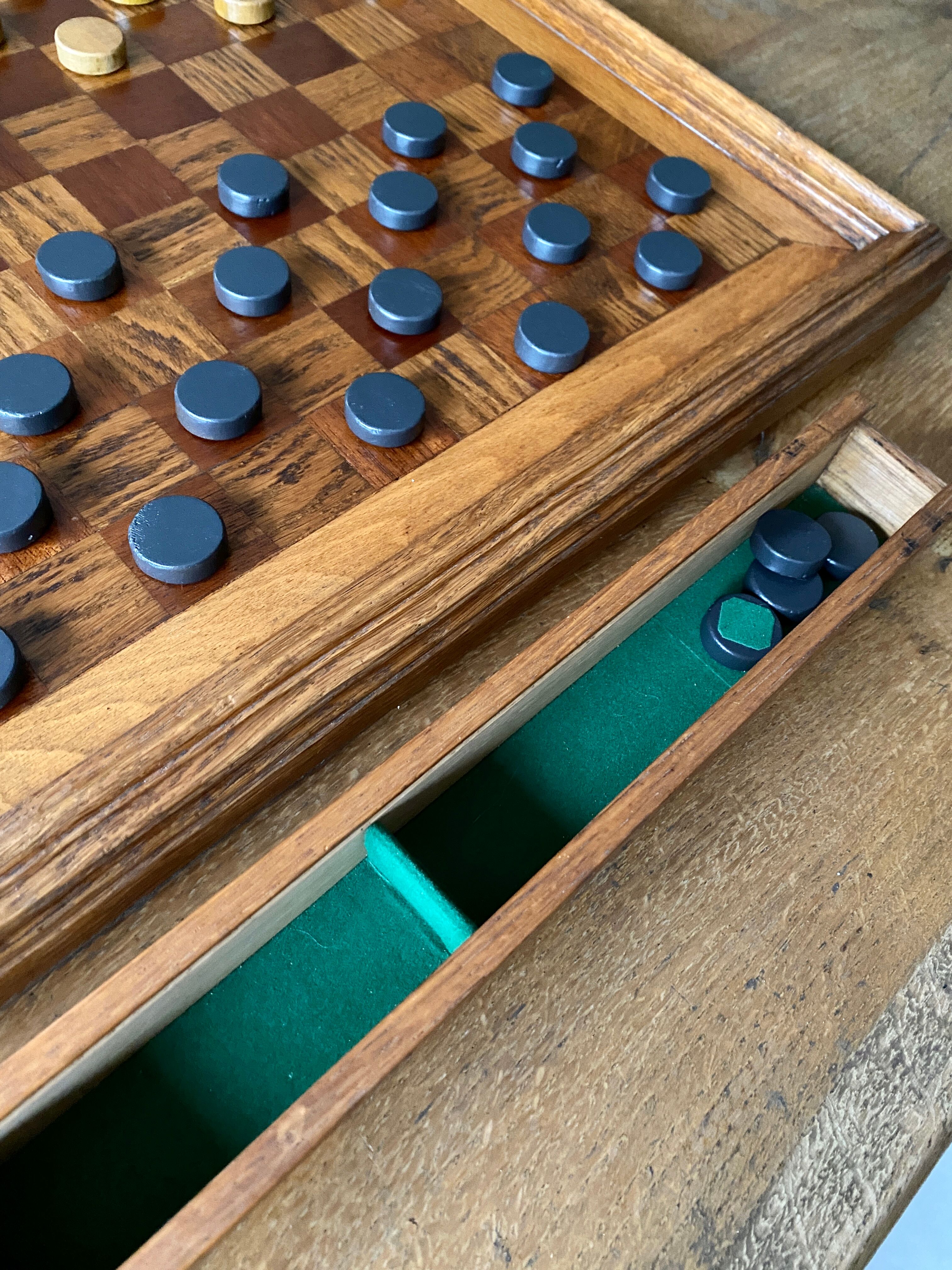 Old wooden checkers board