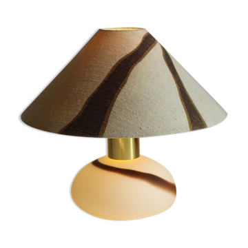 Lampe de table en laiton en verre de Murano avec abat-jour assorti, Italie années 1970.