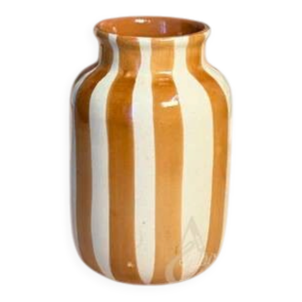 Striped Cream & Light Brown Vase in artisanal ceramic