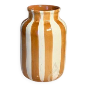 Vase Rayé Crème & Marron Clair en céramique artisanale