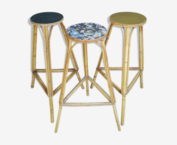 Lot de 3 sellettes en bambou et plateau lin