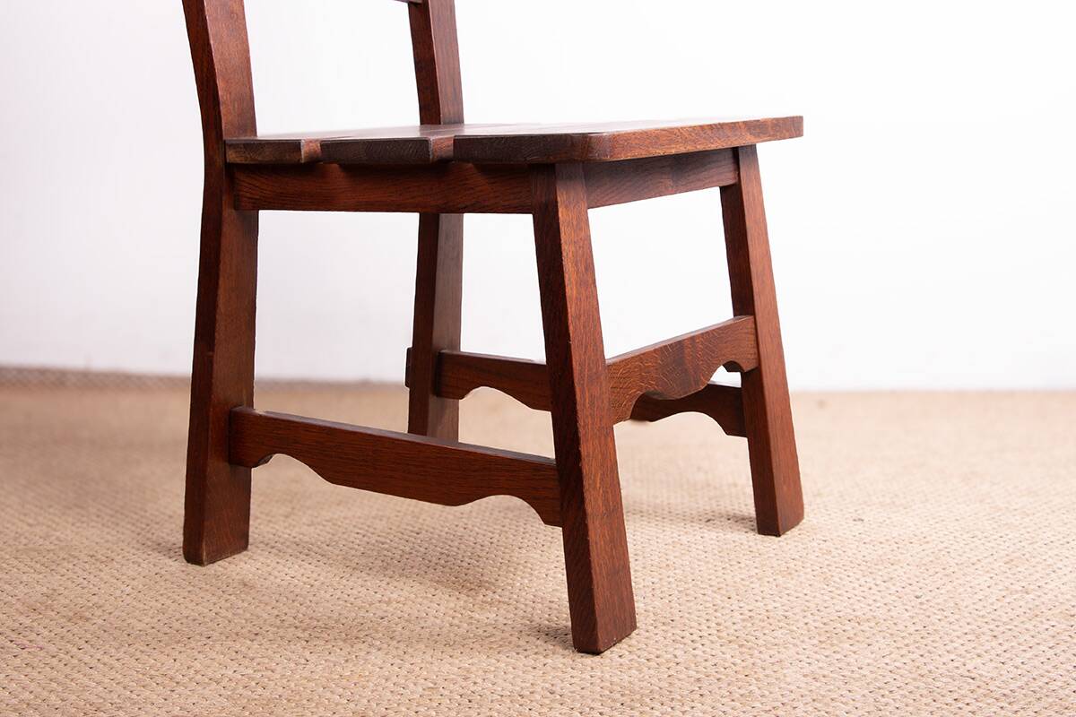 Set of 6 large Brutalist chairs in solid oak from the 1950s.