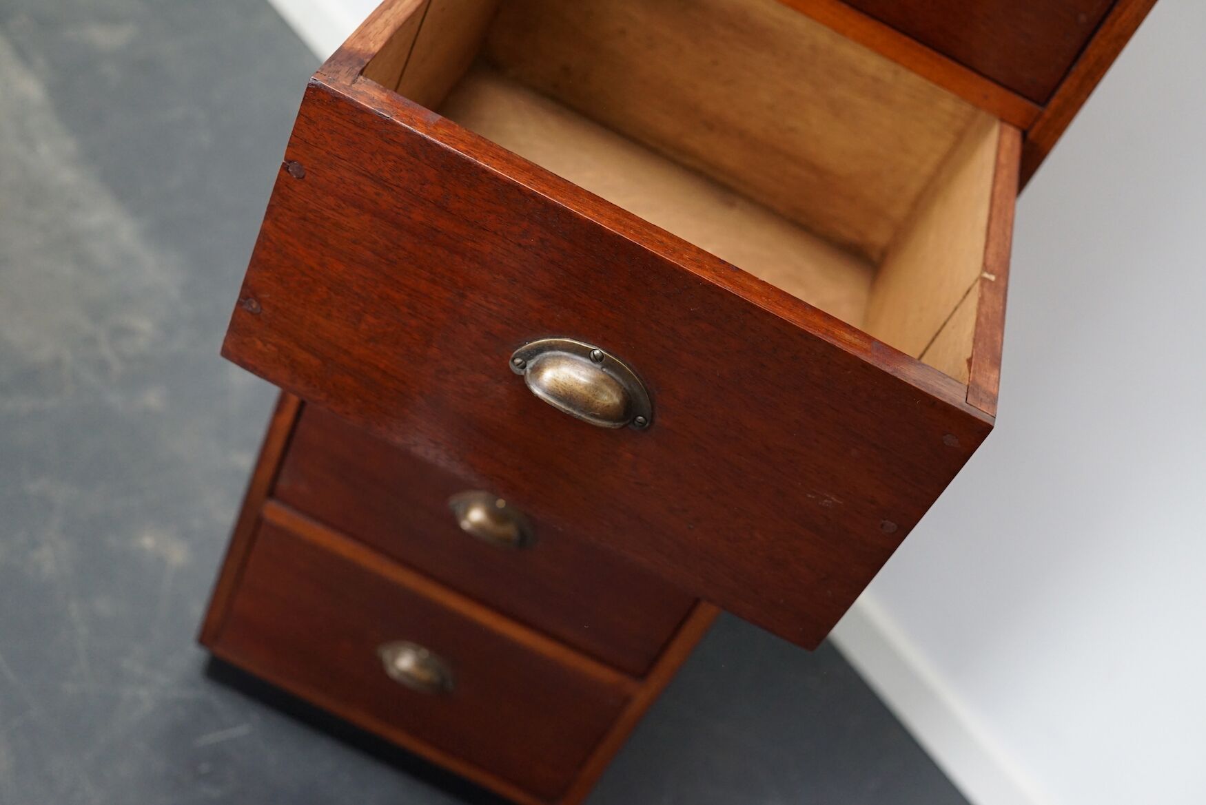 Dutch Industrial Mahogany Apothecary Cabinet, Mid-20th Century