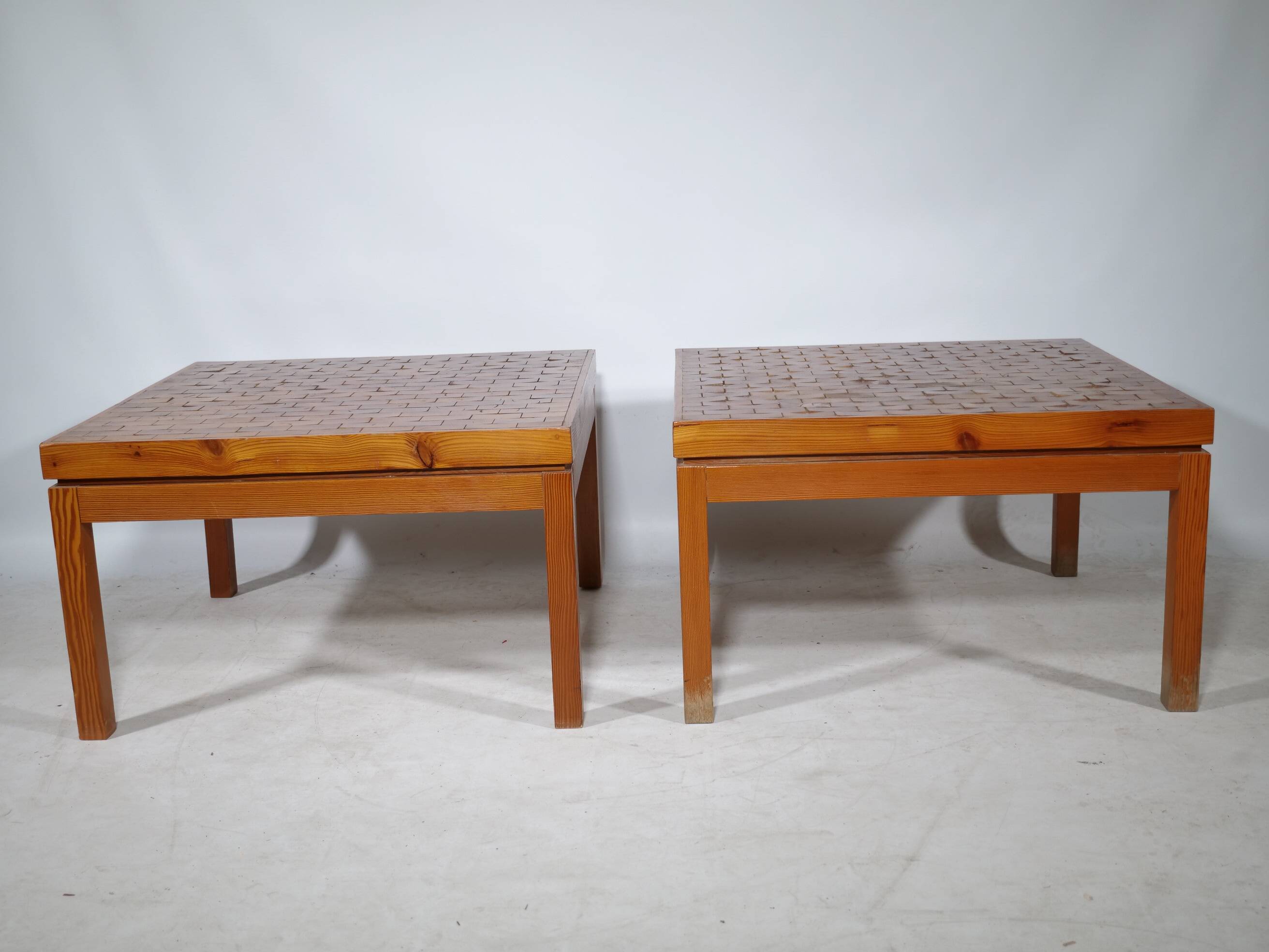 Vintage End Grain Wood Mosaic Tables  1960s
