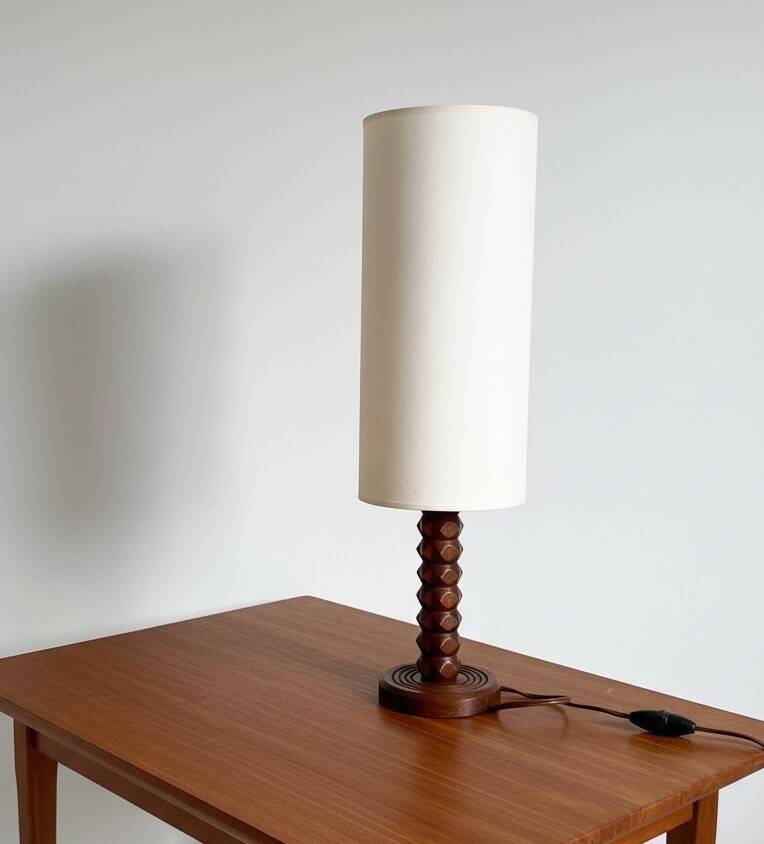 Art Deco wooden table lamp by Charles Dudouyt, France, circa 1930s.