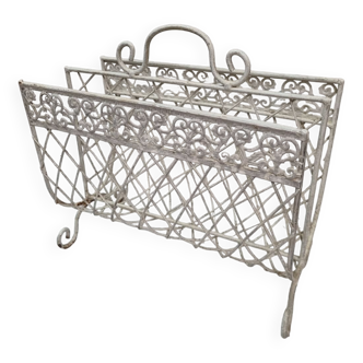 White wrought iron magazine holder