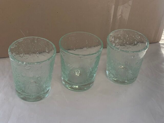 3 glasses in blown glass and green bubble from the glassworks of Biot signed and collector