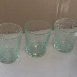 3 glasses in blown glass and green bubble from the glassworks of Biot signed and collector