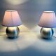 Paire de lampe vintage, métal brossé et abat jour blanc, France 1970