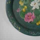 Metal serving tray with hand-painted floral decoration in a country flea market style