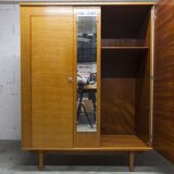 1970 Scandinavian wardrobe with shelves and mirror, 21x126, 2 doors.