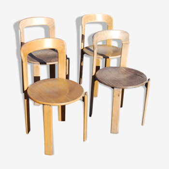 4 stackable vintage chairs by Bruno Rey for Dietiker Switzerland from the 70s.