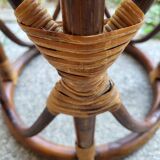 Curved bamboo and rattan stool, 1960