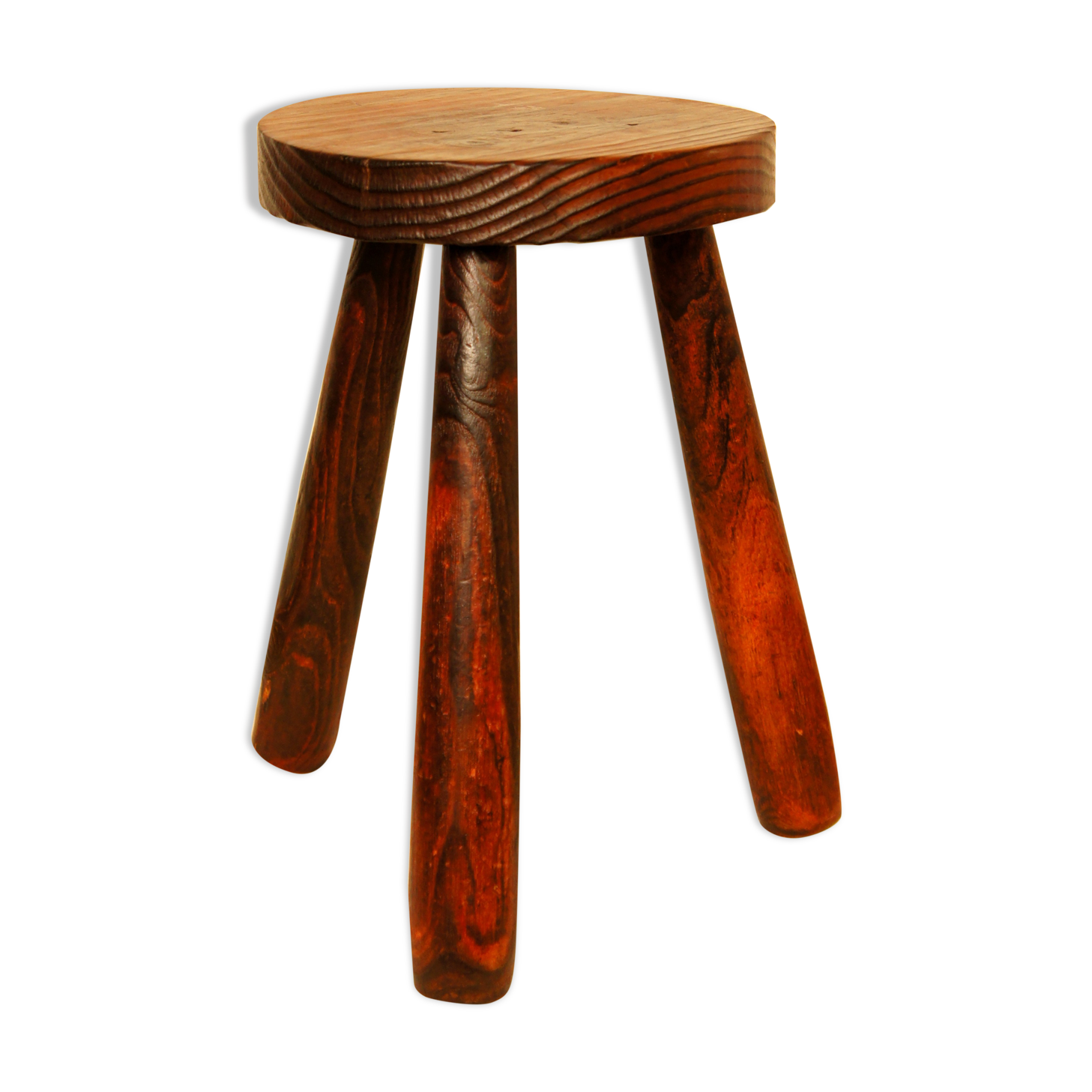 Tripod stool solid wood tinted red