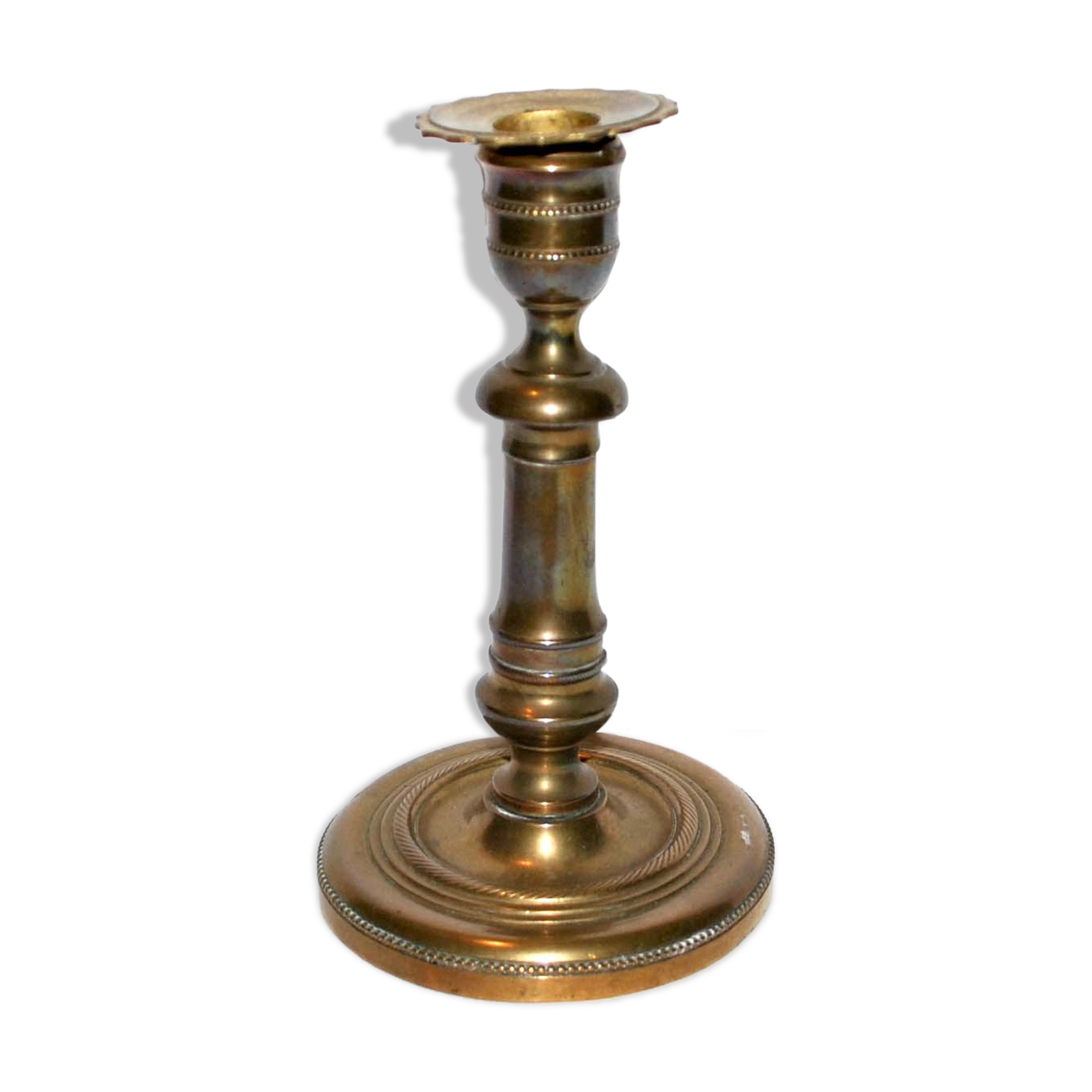 Old candlestick candleholder in gilded bronze, torch with pearl frieze 18cm