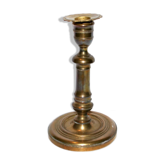 Old candlestick candleholder in gilded bronze, torch with pearl frieze 18cm