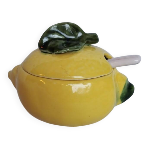 Confiturier citron – Faïence émaillée – Années 60–70 – Vintage