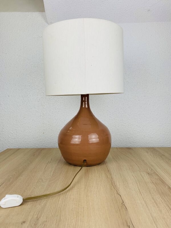 Lampe figue céramique, années 50, grès couleur ocre