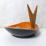 old ceramic and asymmetrical wood pipe ashtray
