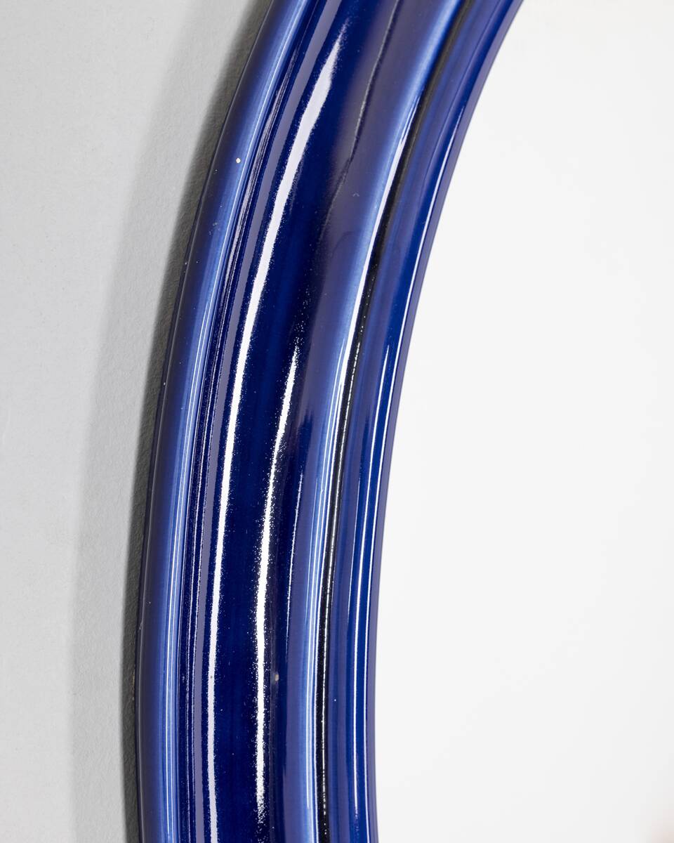 Vintage 1970s blue ceramic wall mirror Italian design