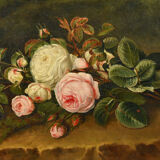 Tableau peinture du xixe "bouquet de roses"