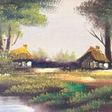 Oil on canvas Countryside Landscape - Polo (40 x 70 cm)