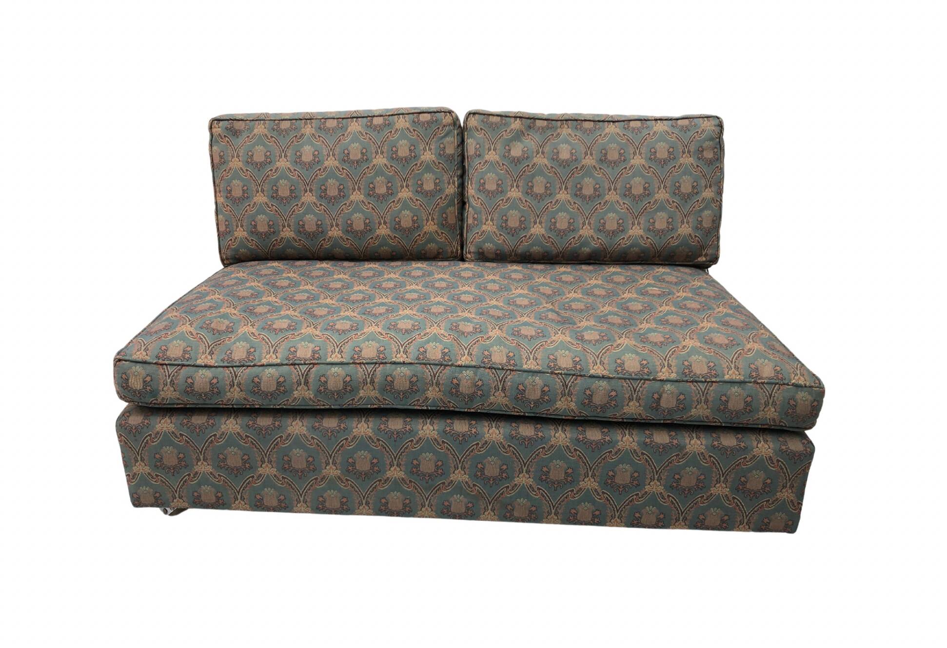 Low Tuxedo Two Seater Sofa On Wheels Mid Century Modern Settee 1960s Multicolour