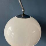 Vintage Guzzini Space Age arc floor lamp with white mushroom shade and marble base