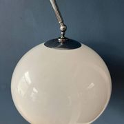Vintage Guzzini Space Age arc floor lamp with white mushroom shade and marble base