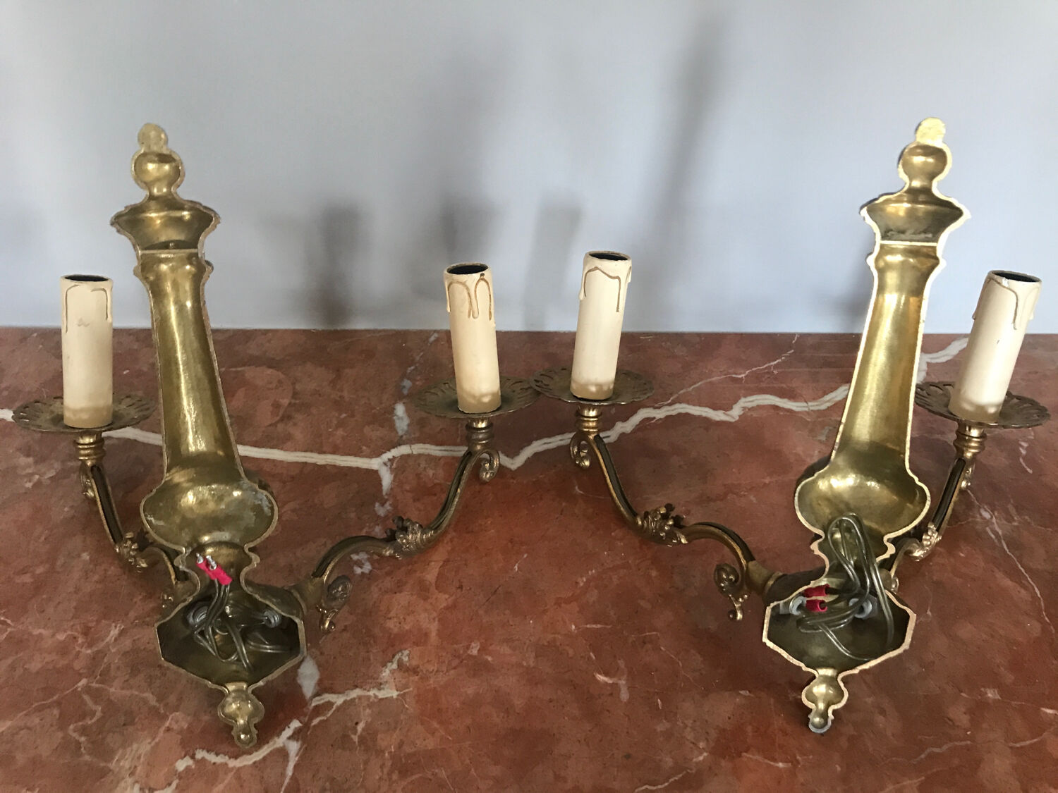 Pair of brass wall lamps Louis XV style