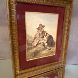 Original watercolor late nineteenth to the young shepherd