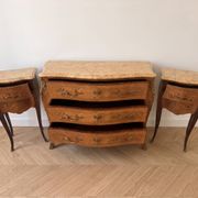 Louis XV bedside table set with 2 nightstands in wood and marble.