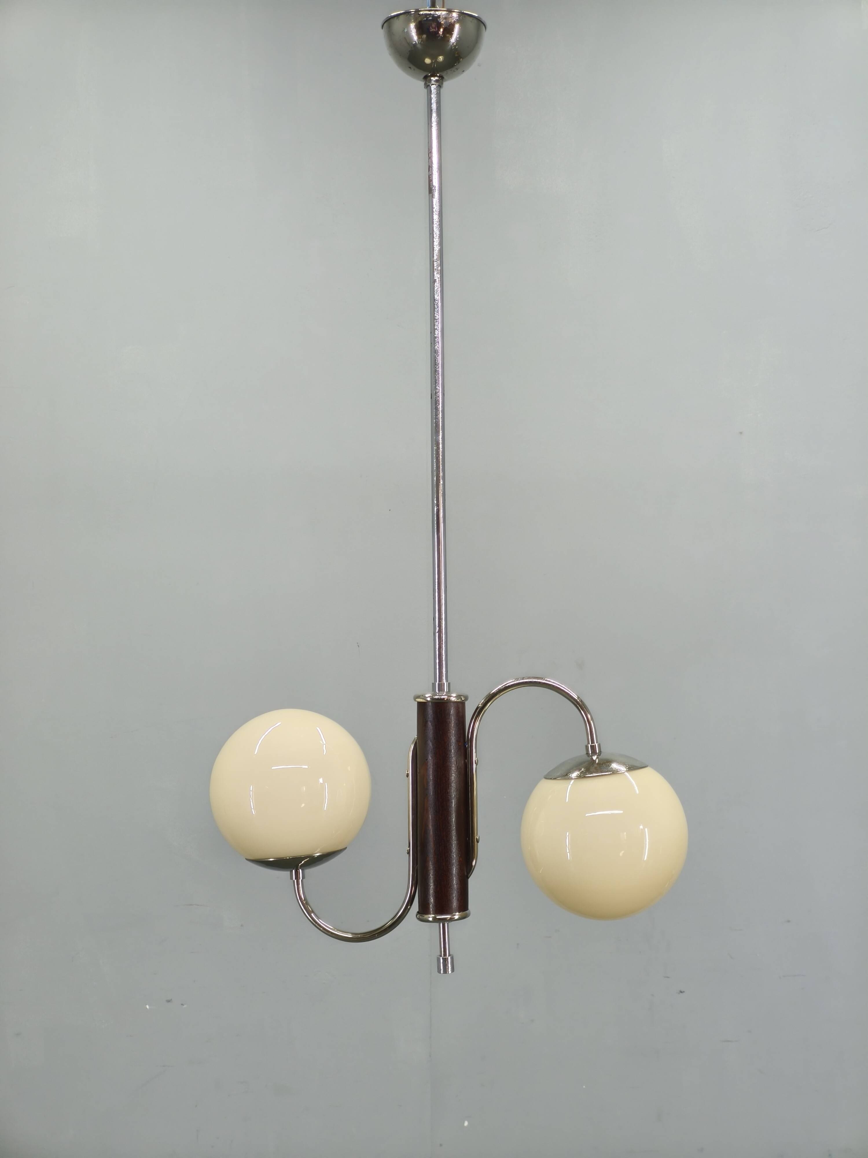 Czech Art Deco Chrome and Glass Chandelier, 1930s