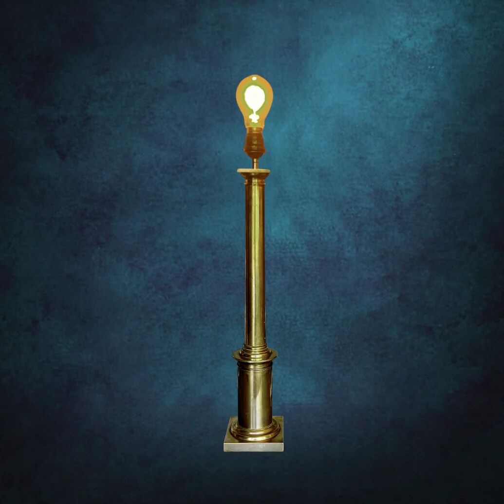 Large vintage brass lamp base in neoclassical column style with a copper socket.