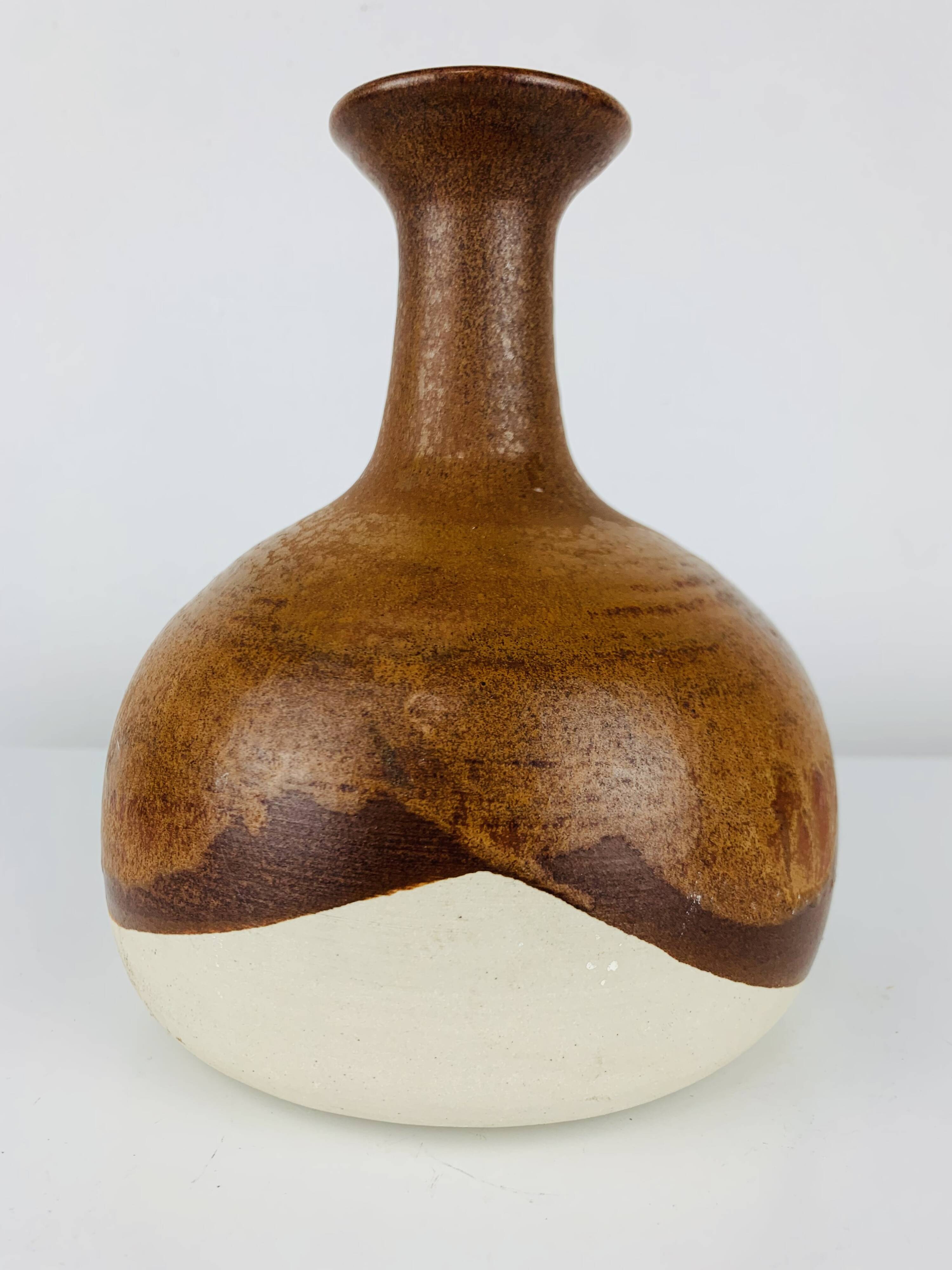 Vintage ceramic vase, brown and white.