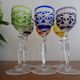 6 glasses of Bohemian crystal wine colored feet stars