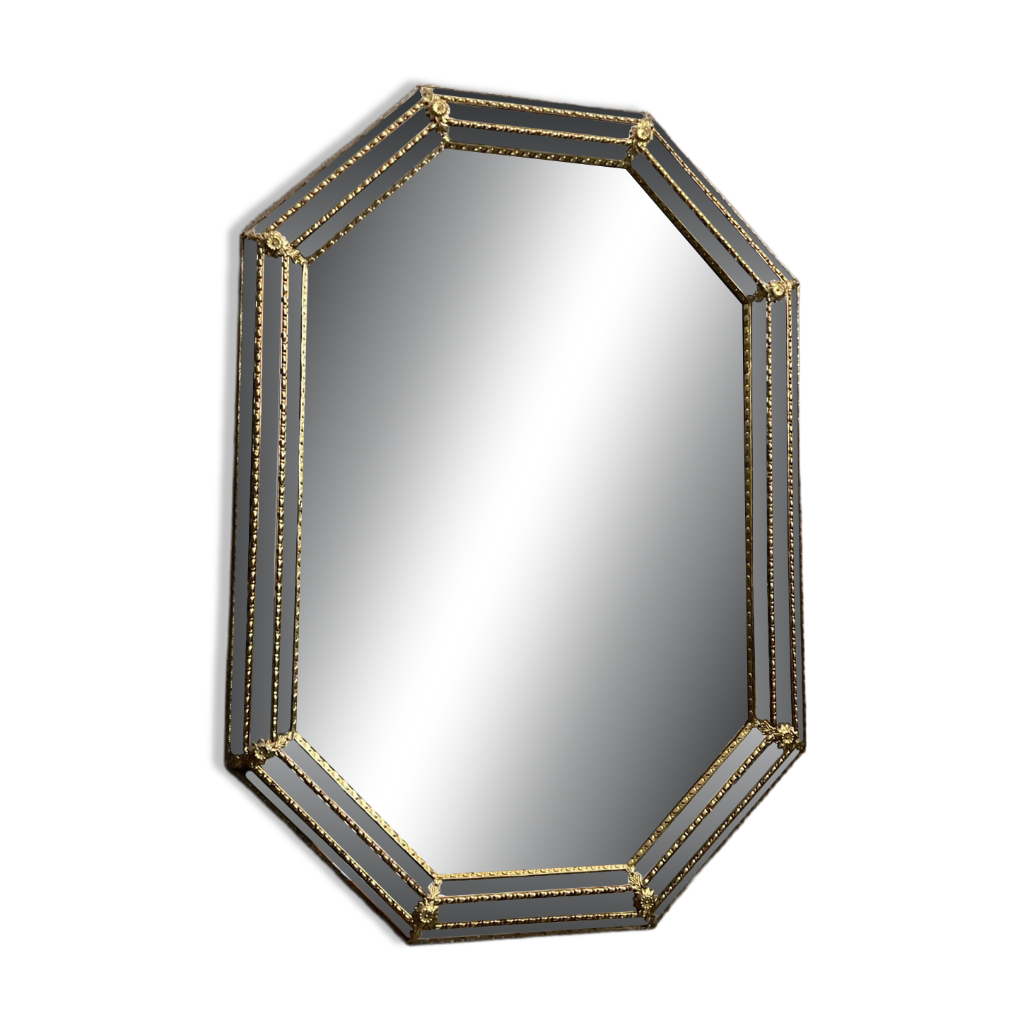 Miroir en laiton et parcloses maison Deknudt années 70