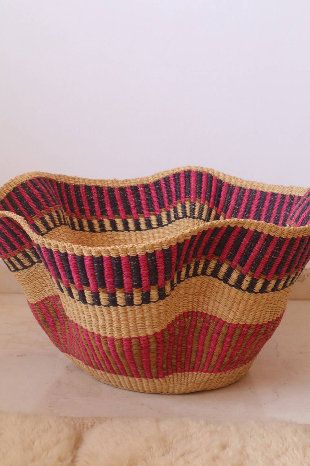 African Bolga Basket Hanging Basket Handmade Colorful Bohemian