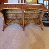 Two-seater banquette in woven rattan, wood and bamboo, 1980s.